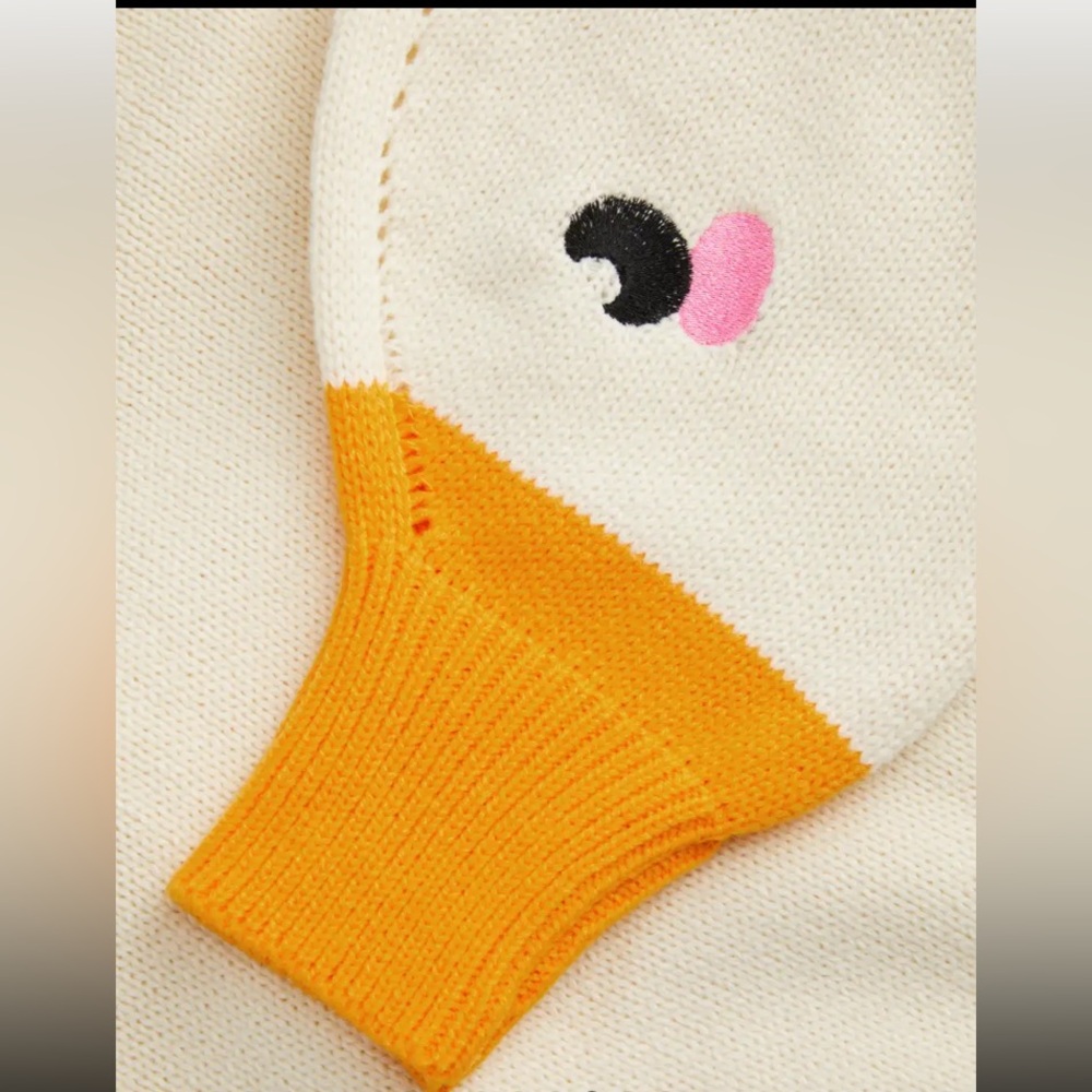 Cider small ivory goose pattern crew neck knit sweater. - Picture 7 of 13